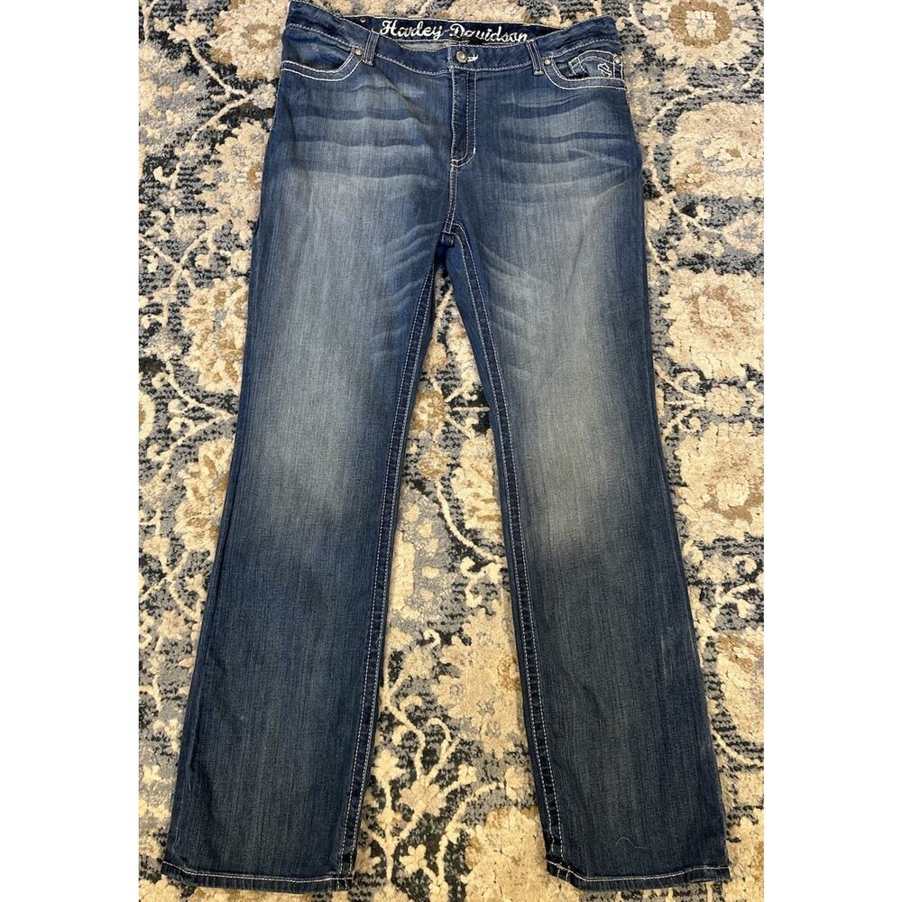 Harley-Davidson Bootcut Jeans Women's Size 18 Tall Thick Stitch Bling Pockets - Picture 2 of 10